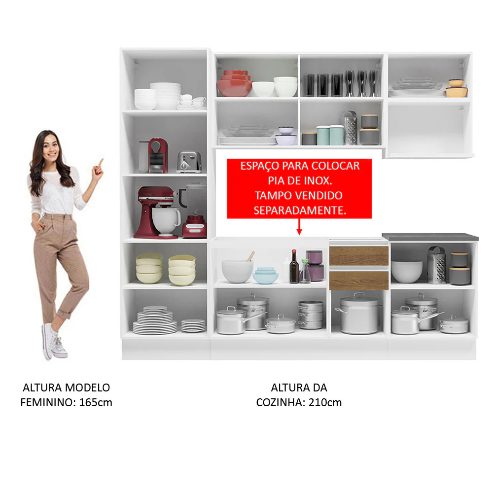 Armário de Cozinha Completa 100% MDF 240cm Branco/Rustic Acordes Madesa 01 - Image 5