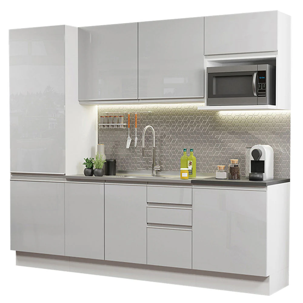 Armário de Cozinha Completa 100% MDF 240cm Frentes Branco Brilho Acordes Madesa 01 - Image 2