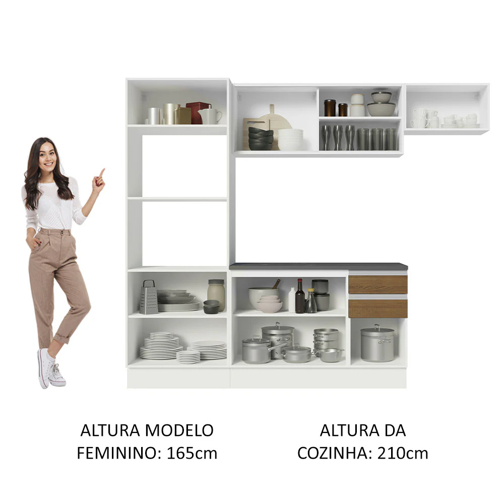 Armário de Cozinha Completa 100% MDF 250cm Branco/Rustic Acordes Madesa 04 - Image 5