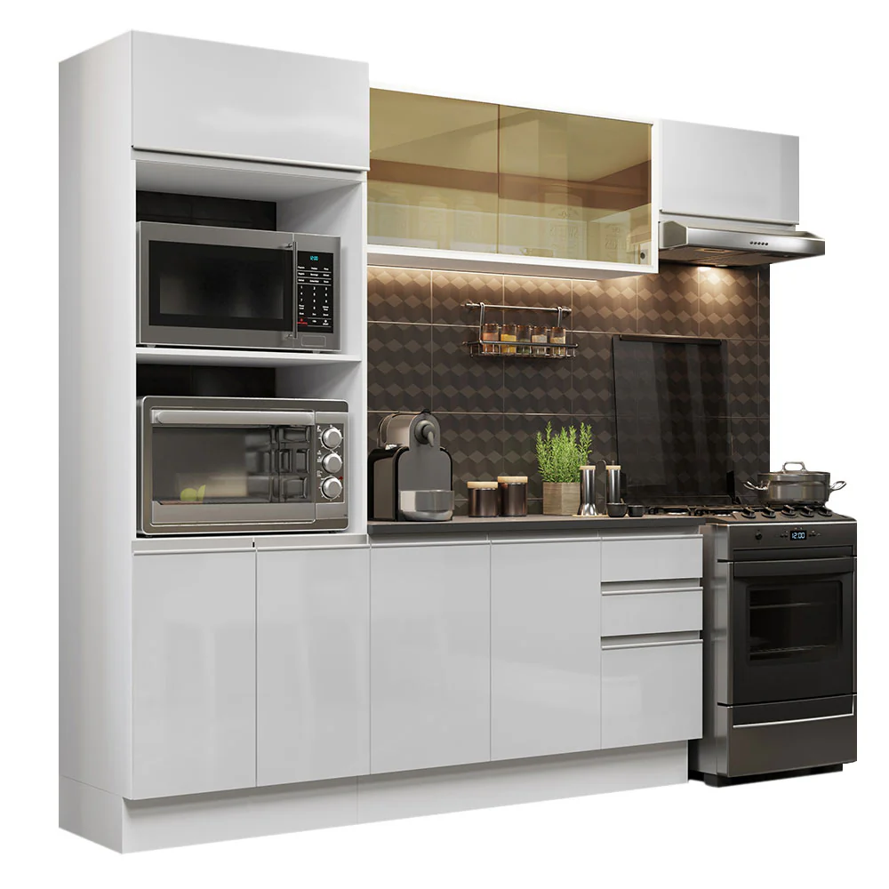 Armário de Cozinha Completa 100% MDF 250cm Frentes Branco Brilho Acordes Madesa 04 - Image 2