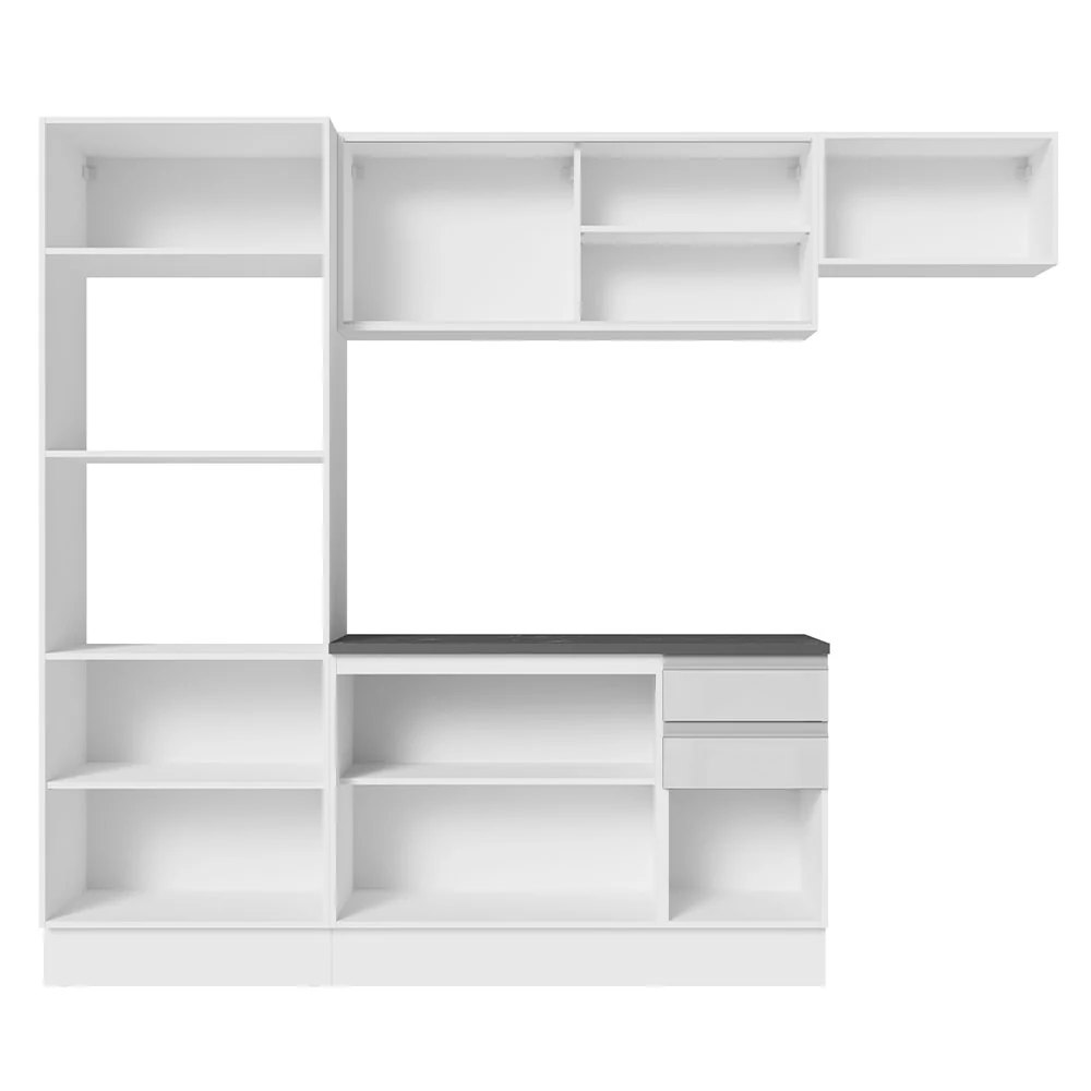 Armário de Cozinha Completa 100% MDF 250cm Frentes Branco Brilho Acordes Madesa 04 - Image 6