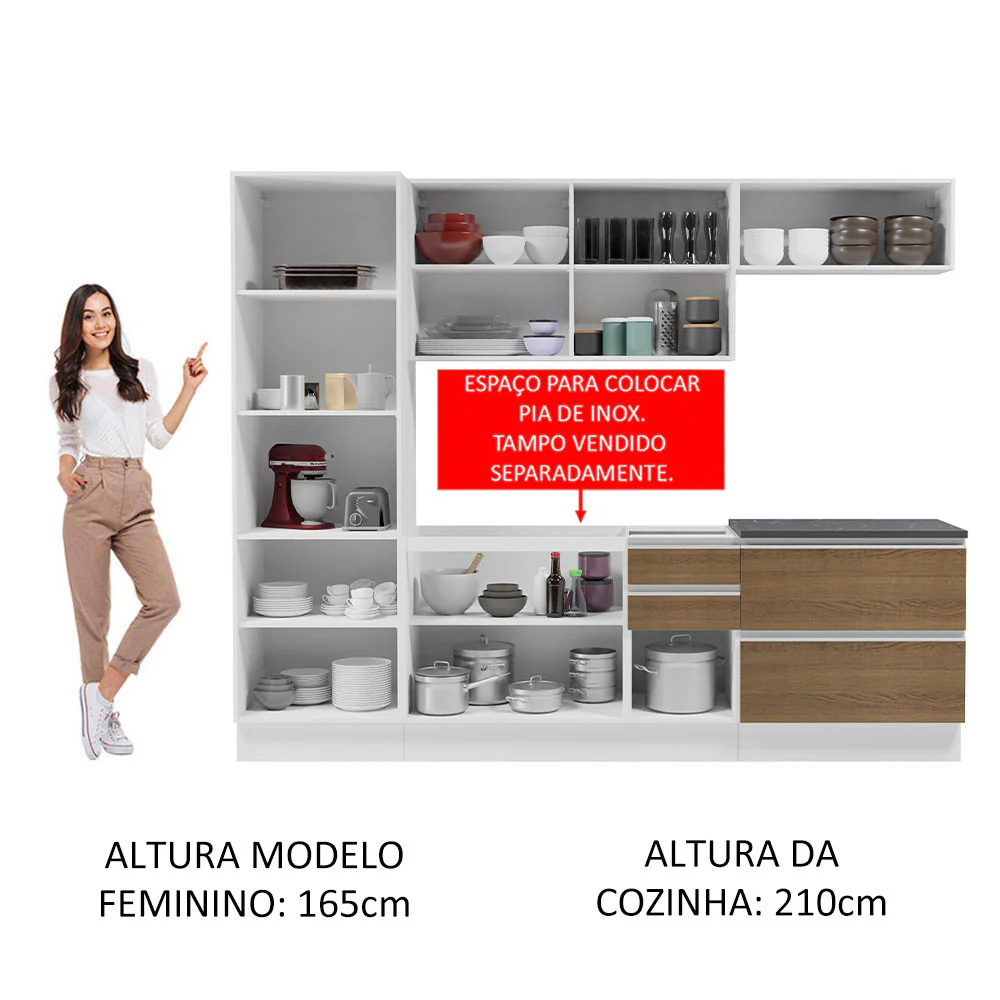 Armário de Cozinha Completa 100% MDF 260cm Branco/Rustic Acordes Madesa 01 - Image 5