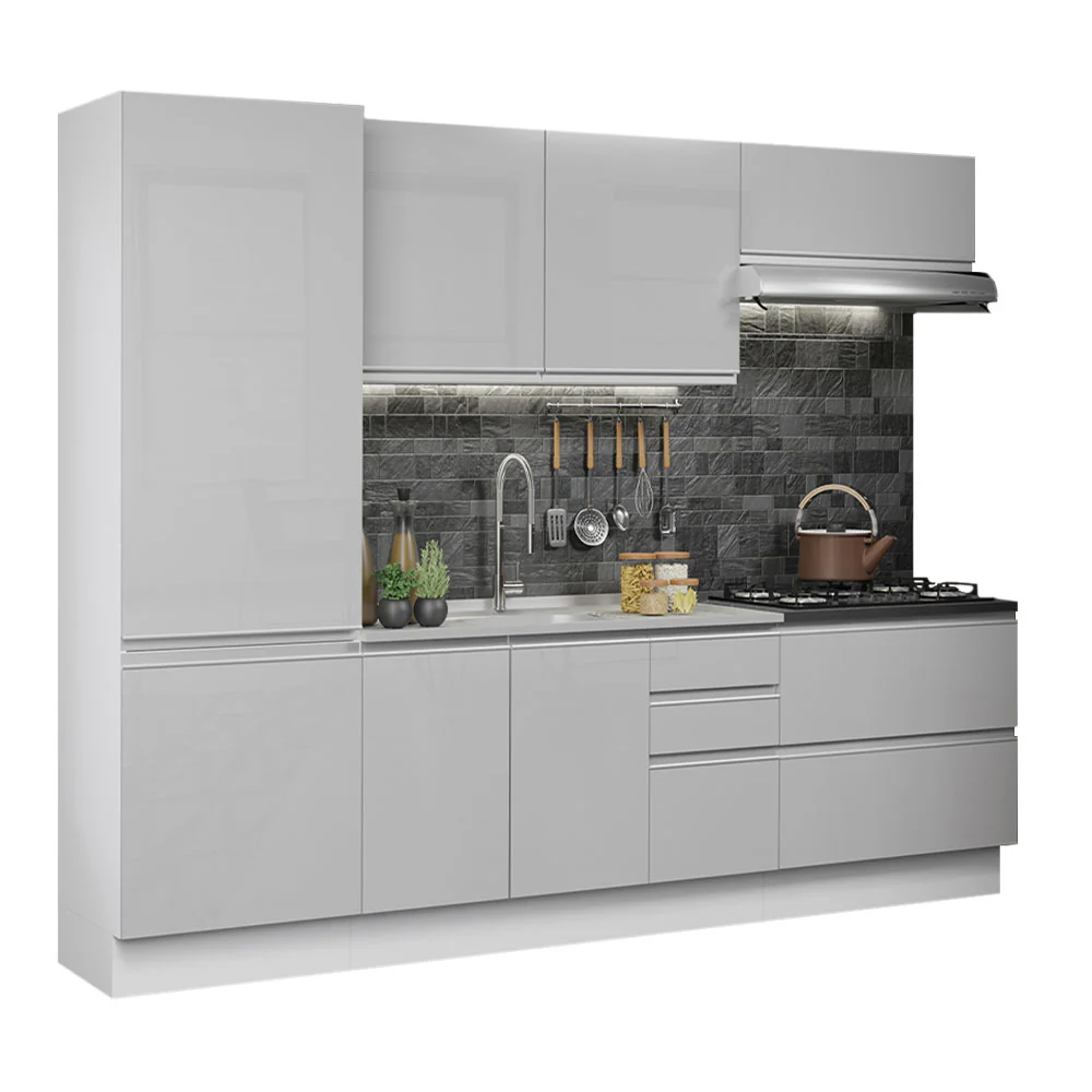 Armário de Cozinha Completa 100% MDF 260cm Frentes Branco Brilho Acordes Madesa 01 - Image 2