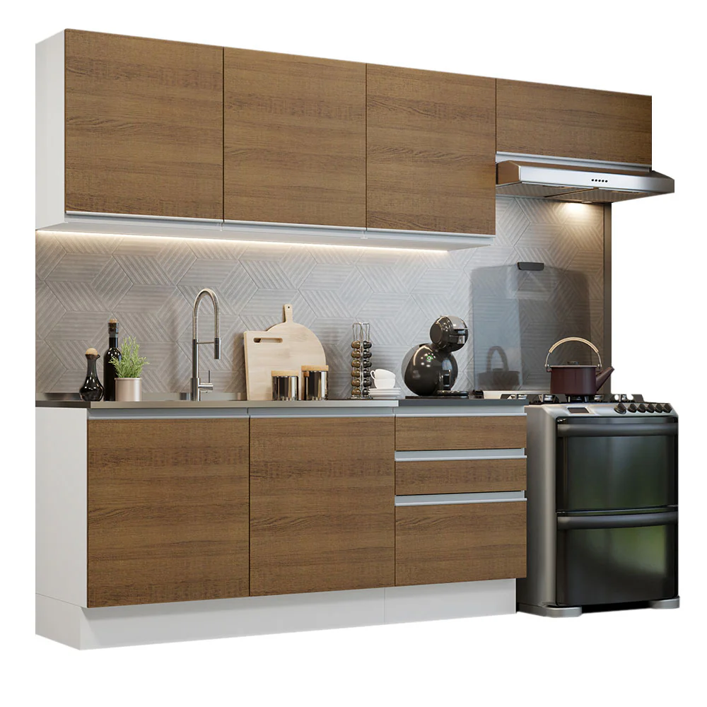 Armário de Cozinha Completa 100% MDF 260cm Branco/Rustic Acordes Madesa 03 - Image 2