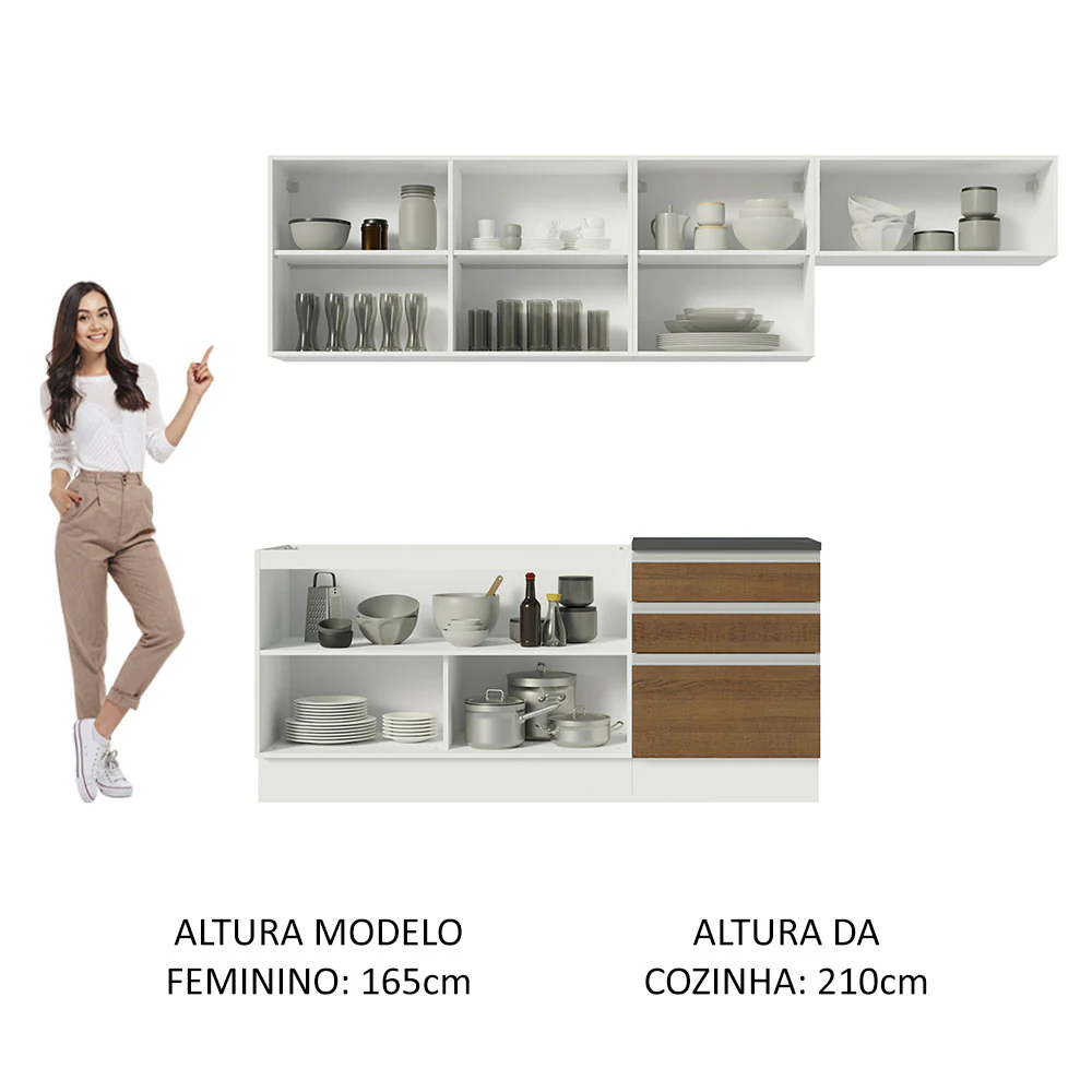 Armário de Cozinha Completa 100% MDF 260cm Branco/Rustic Acordes Madesa 03 - Image 5