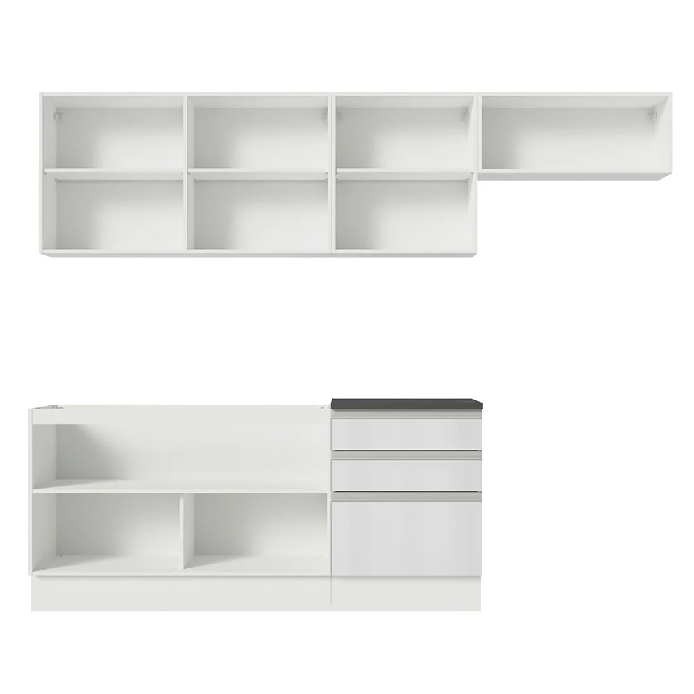 Armário de Cozinha Completa 100% MDF 260cm Frentes Branco Brilho Acordes Madesa 03 - Image 6