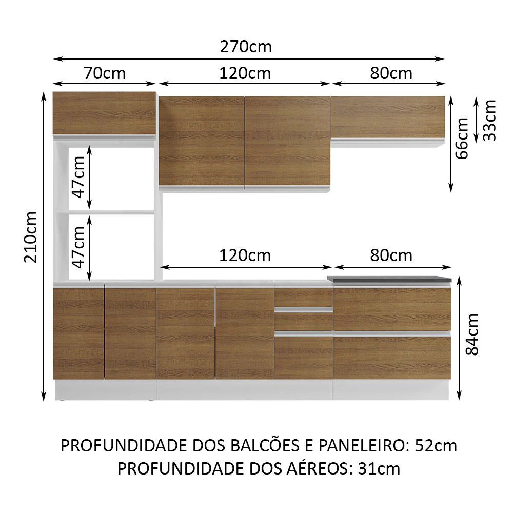 Armário de Cozinha Completa 100% MDF 270cm Branco/Rustic Acordes Madesa 06 - Image 2