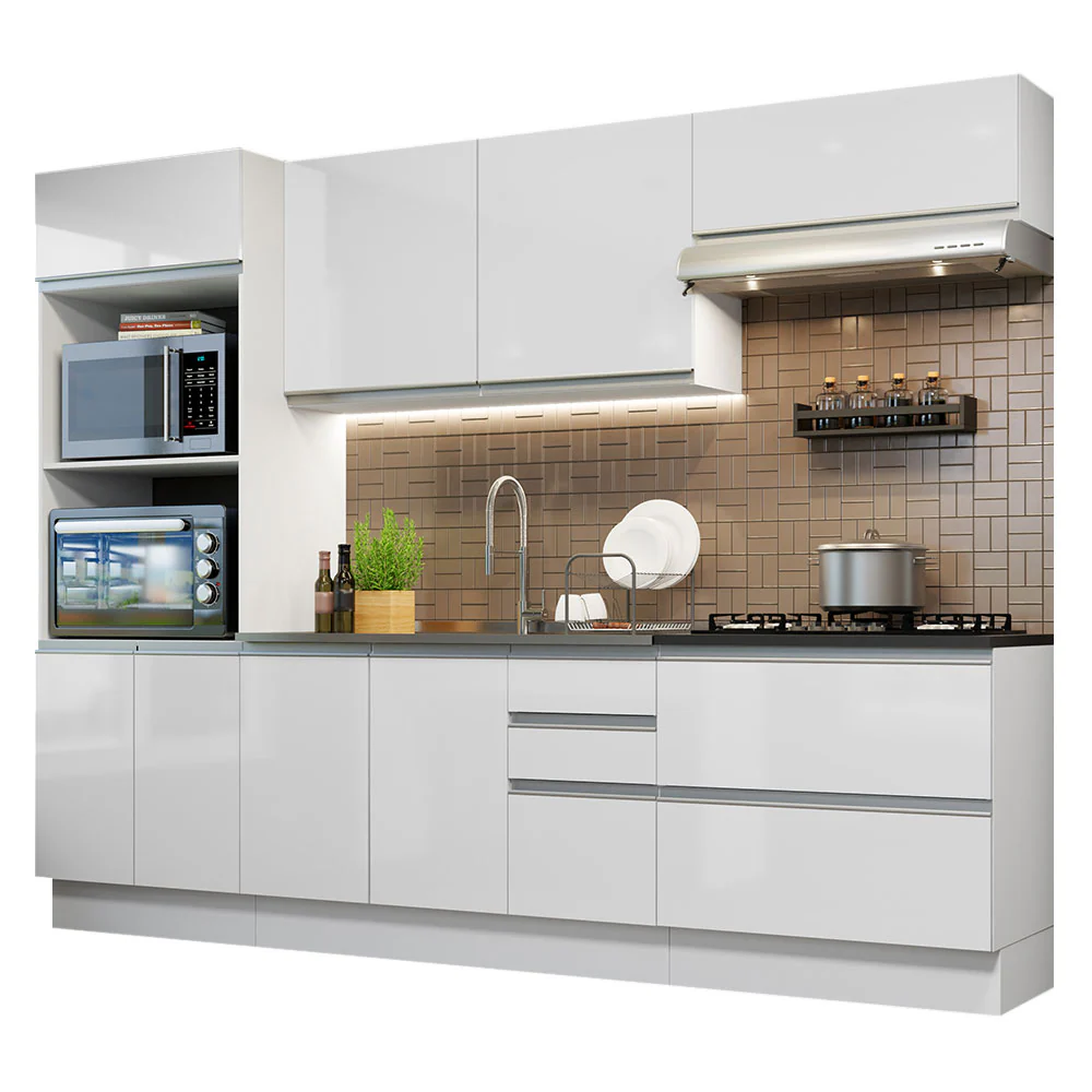 Armário de Cozinha Completa 100% MDF 270cm Frentes Branco Brilho Acordes Madesa 06 - Image 2