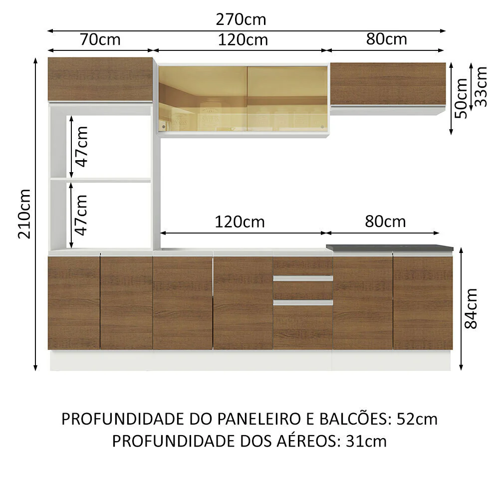 Armário de Cozinha Completa 100% MDF 270cm Branco/Rustic Acordes Madesa 07 - Image 3
