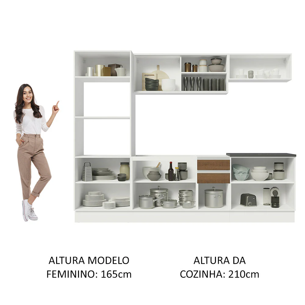 Armário de Cozinha Completa 100% MDF 270cm Branco/Rustic Acordes Madesa 07 - Image 5