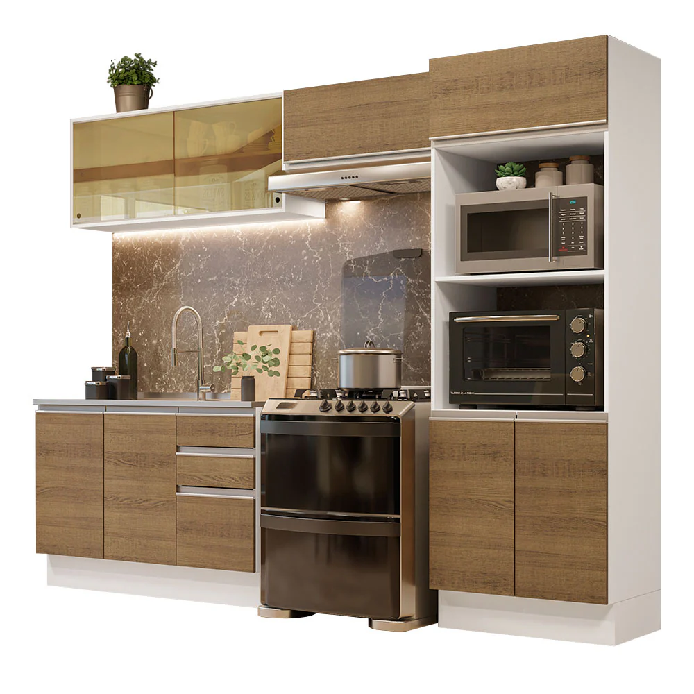 Armário de Cozinha Completa 100% MDF 270cm Branco/Rustic Acordes Madesa 08 - Image 2