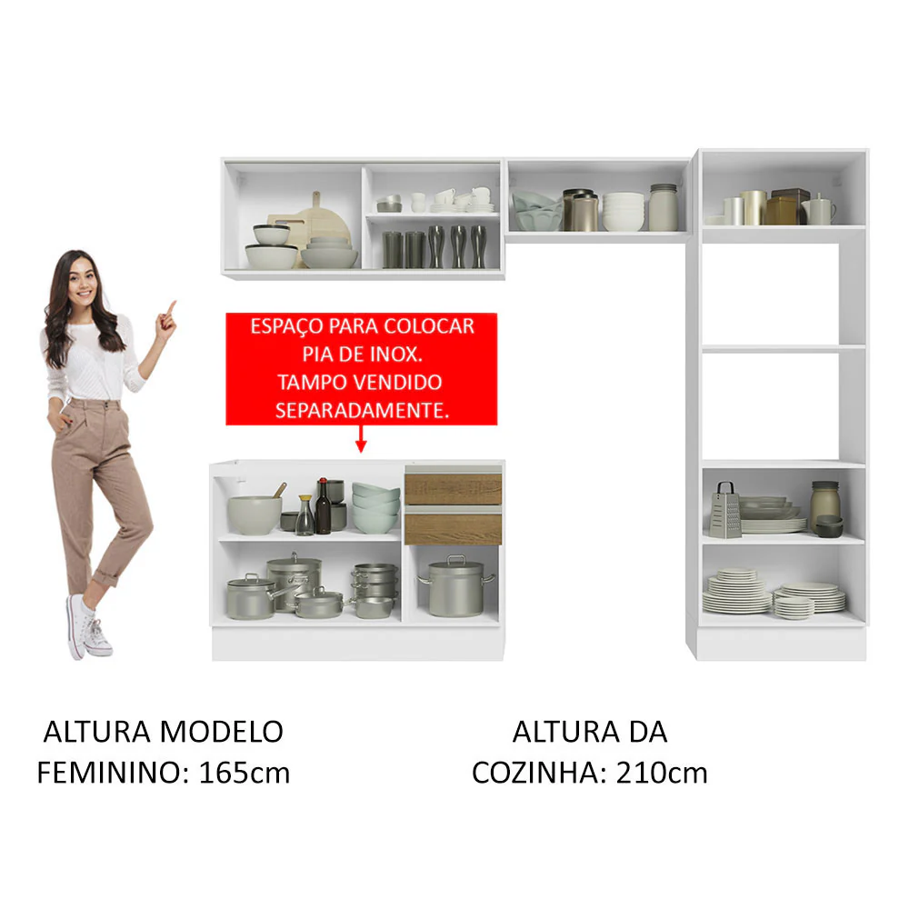 Armário de Cozinha Completa 100% MDF 270cm Branco/Rustic Acordes Madesa 08 - Image 5