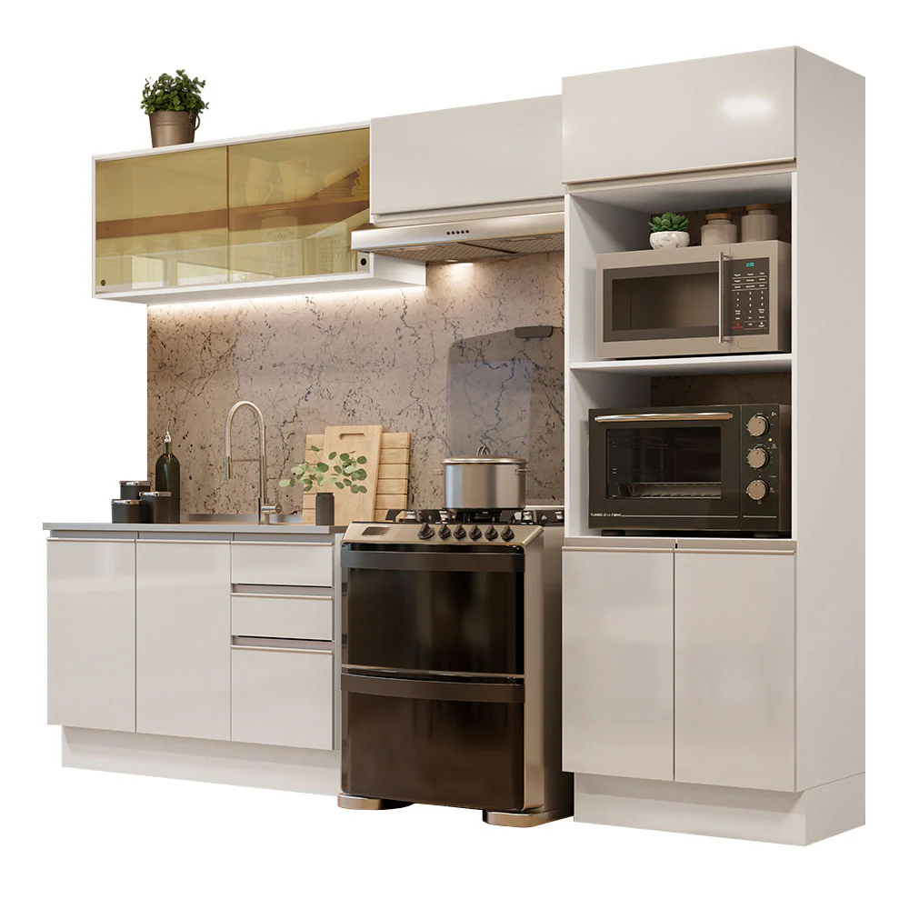 Armário de Cozinha Completa 100% MDF 270cm Frentes Branco Brilho Acordes Madesa 08 - Image 2