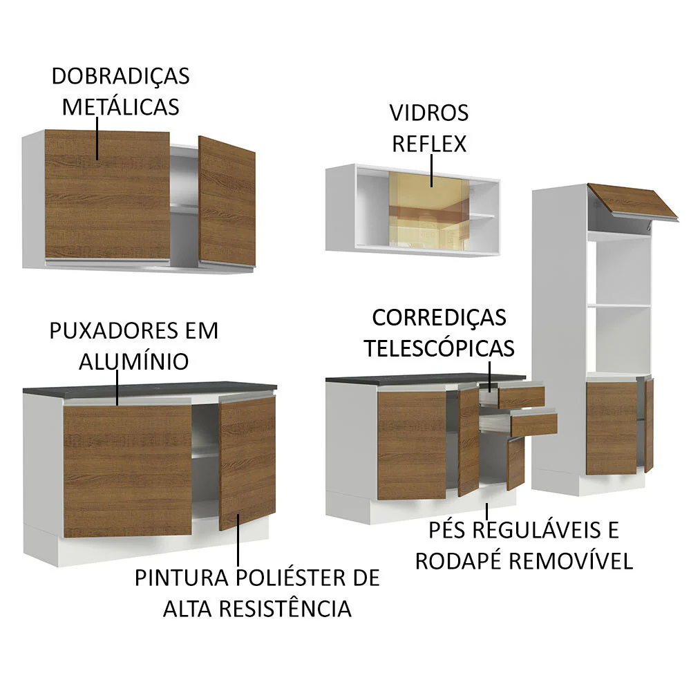 Armário de Cozinha Completa 100% MDF 310cm Branco/Rustic Acordes Madesa 01 - Image 4