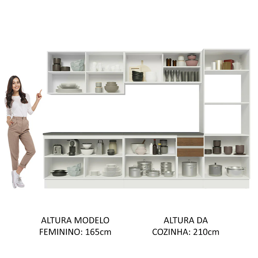 Armário de Cozinha Completa 100% MDF 310cm Branco/Rustic Acordes Madesa 01 - Image 5