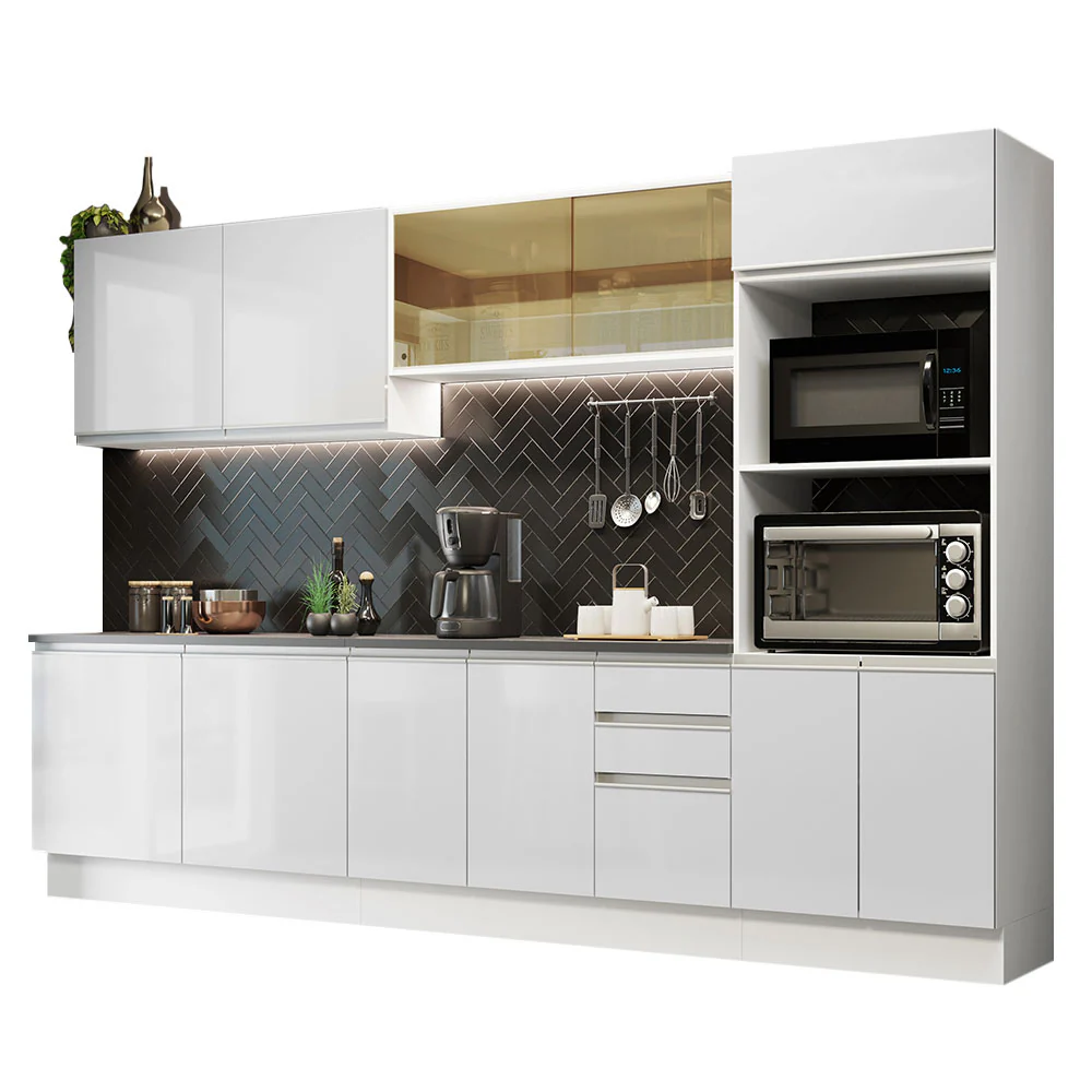 Armário de Cozinha Completa 100% MDF 310cm Frentes Branco Brilho Acordes Madesa 01 - Image 2