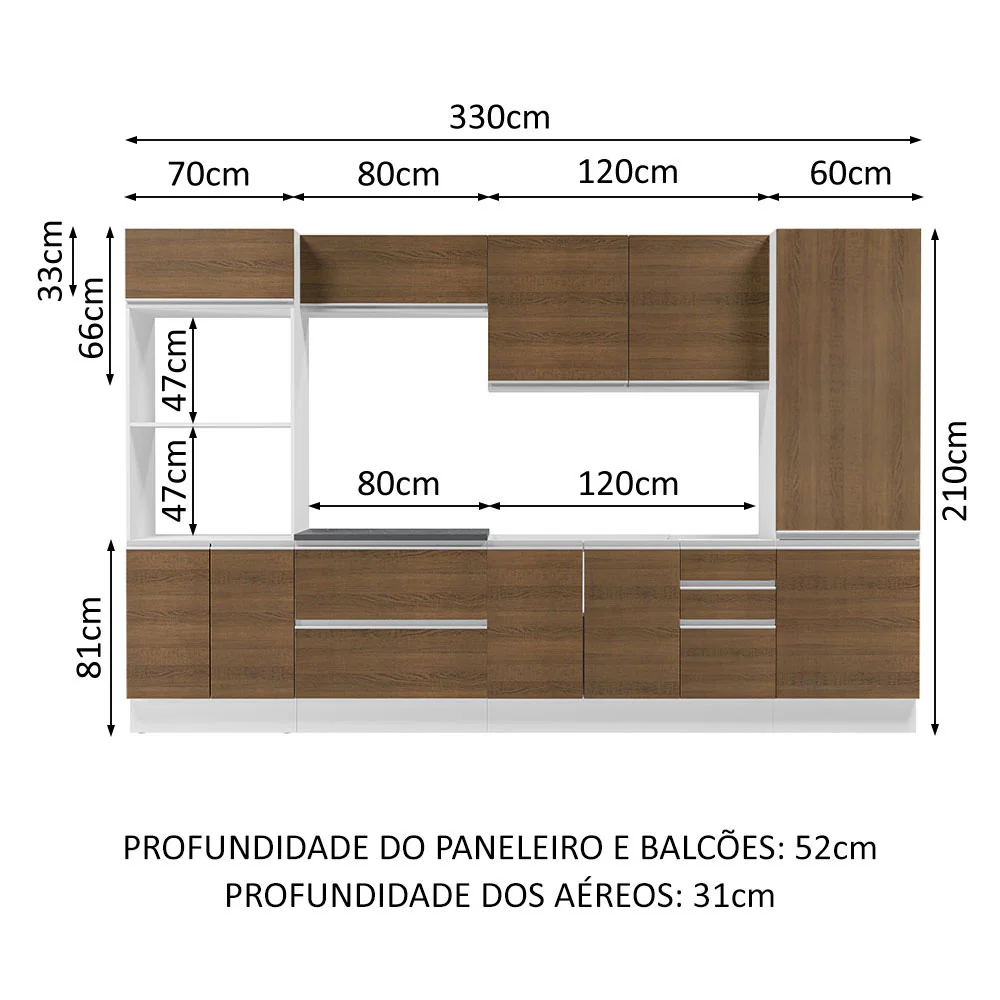 Armário de Cozinha Completa 100% MDF 330cm Branco/Rustic Acordes Madesa 05 - Image 3