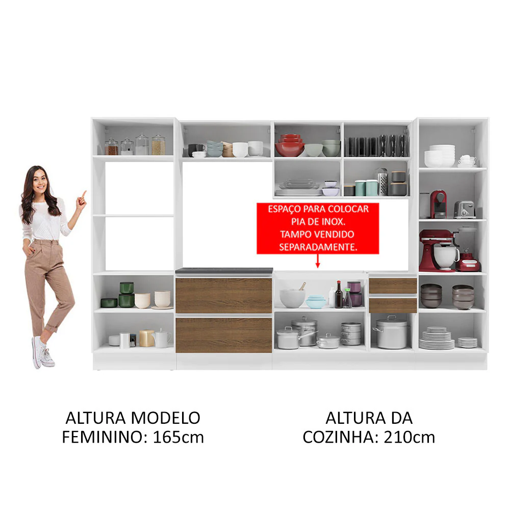 Armário de Cozinha Completa 100% MDF 330cm Branco/Rustic Acordes Madesa 05 - Image 5