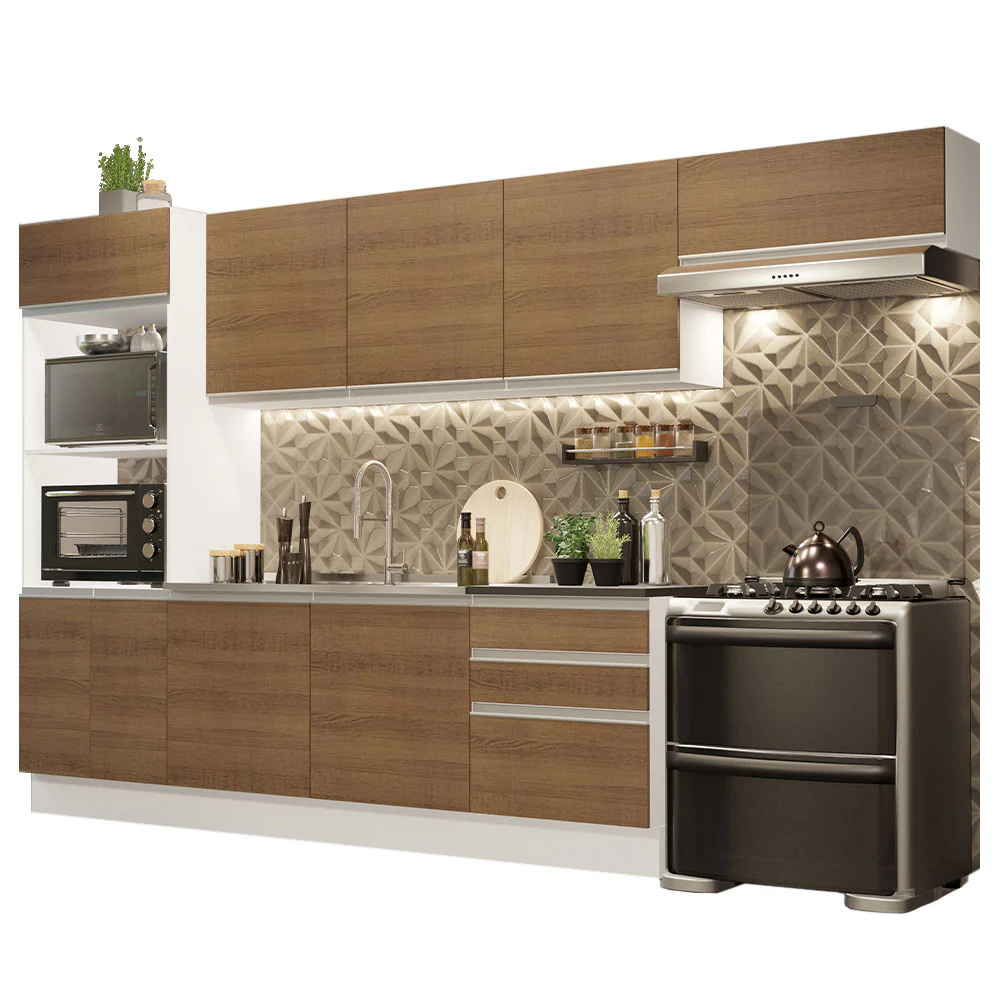 Armário de Cozinha Completa 100% MDF 330cm Branco/Rustic Acordes Madesa 06 - Image 2