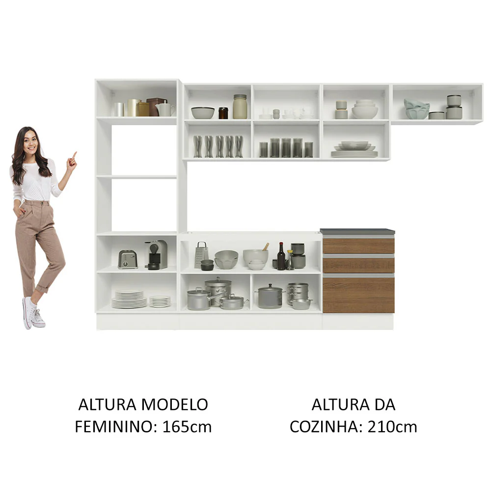 Armário de Cozinha Completa 100% MDF 330cm Branco/Rustic Acordes Madesa 06 - Image 5