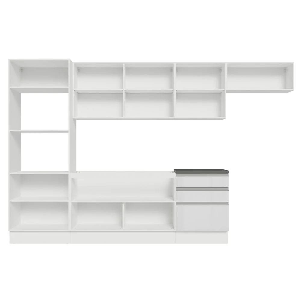 Armário de Cozinha Completa 100% MDF 330cm Frentes Branco Brilho Acordes Madesa 06 - Image 6