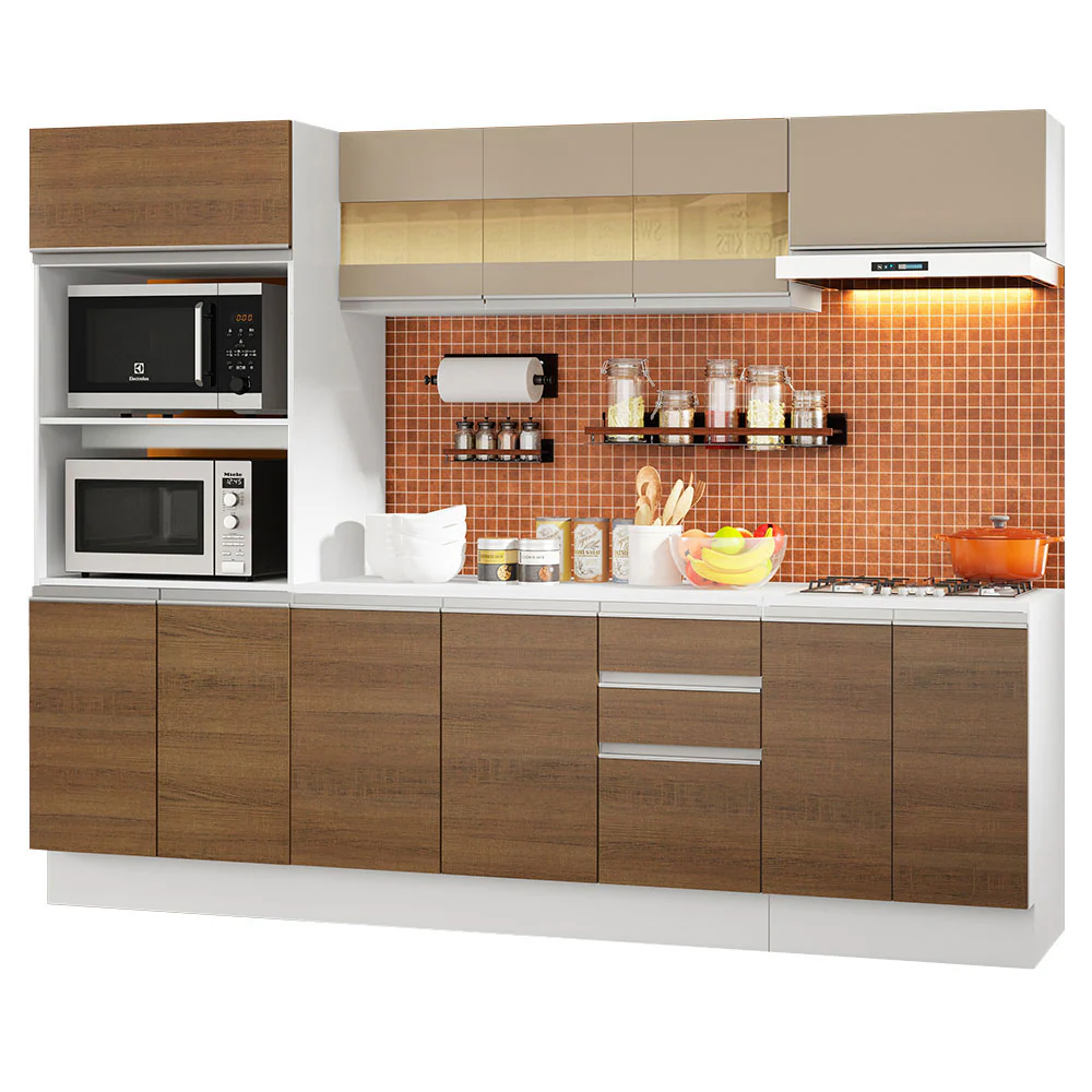Armário de Cozinha Completa 100% MDF 250 cm Branco/Rustic/Crema Smart Madesa 01 - Image 2