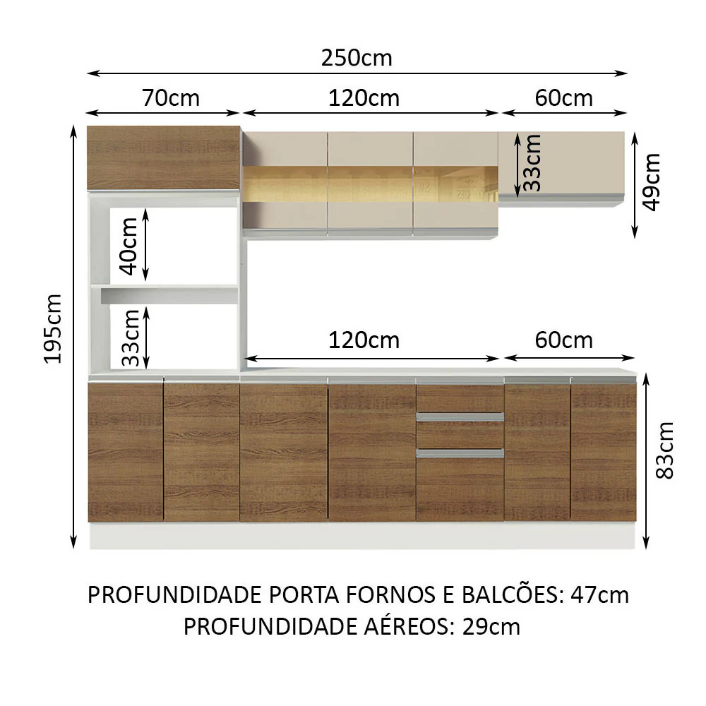 Armário de Cozinha Completa 100% MDF 250 cm Branco/Rustic/Crema Smart Madesa 01 - Image 3