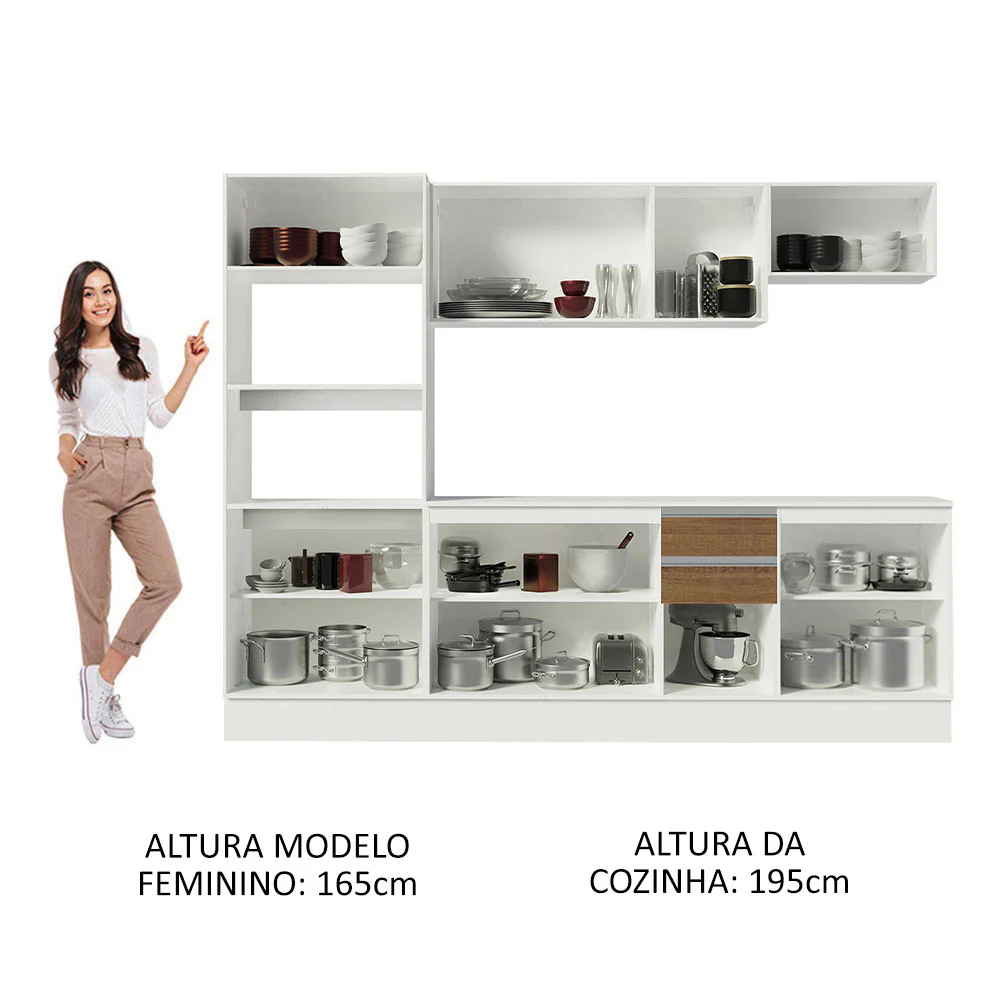 Armário de Cozinha Completa 100% MDF 250 cm Branco/Rustic/Crema Smart Madesa 01 - Image 5