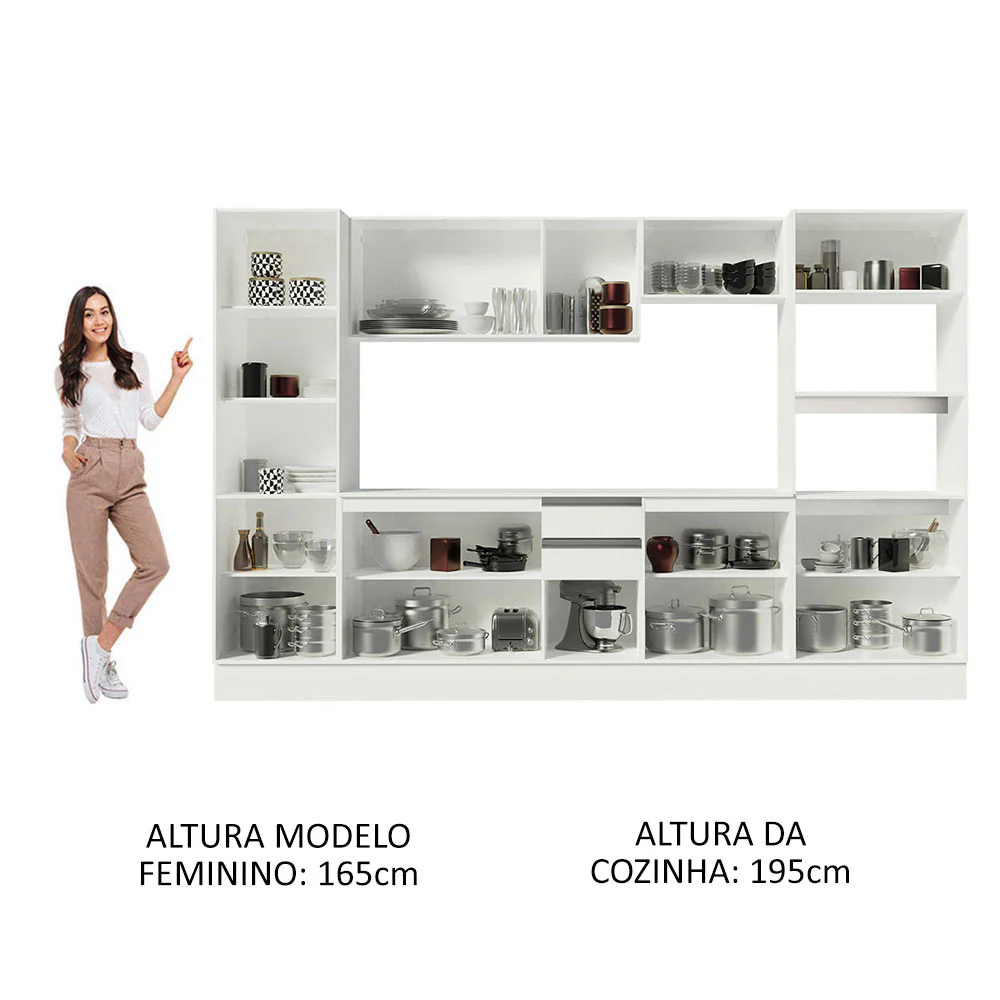 Armário de Cozinha Completa 100% MDF 300 cm Frentes Branco Smart Madesa 01 - Image 6
