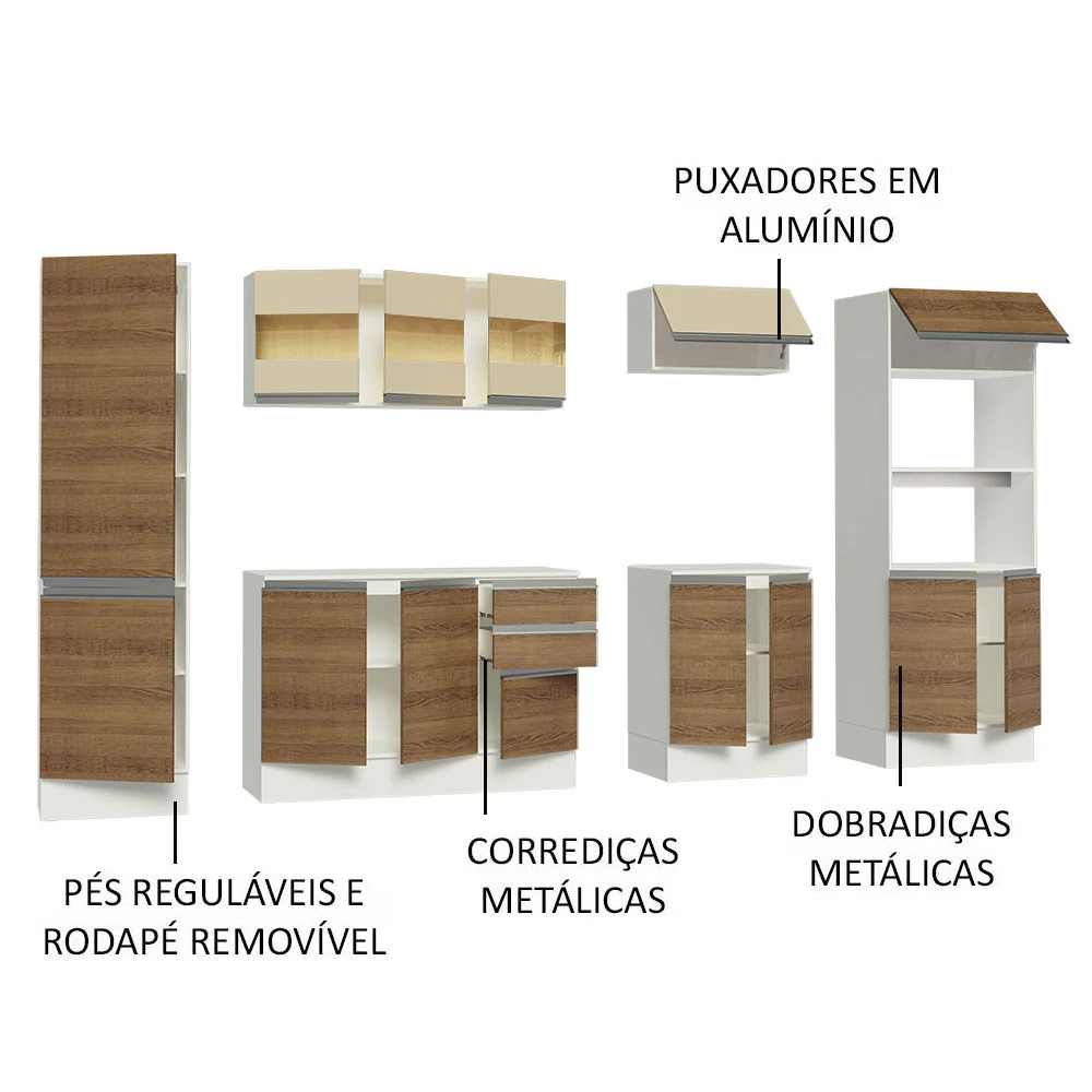 Armário de Cozinha Completa 100% MDF 300 cm Branco/Rustic/Crema Smart Madesa 01 - Image 4