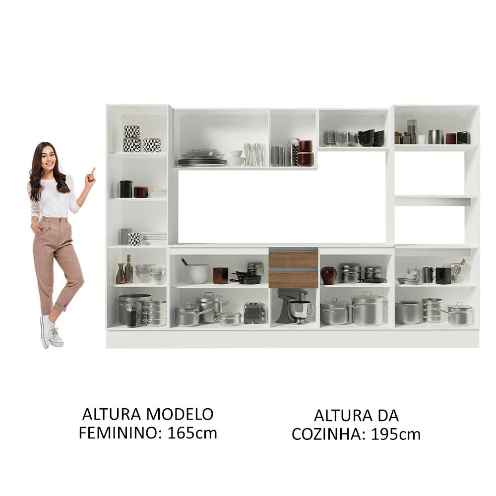 Armário de Cozinha Completa 100% MDF 300 cm Branco/Rustic/Crema Smart Madesa 01 - Image 5