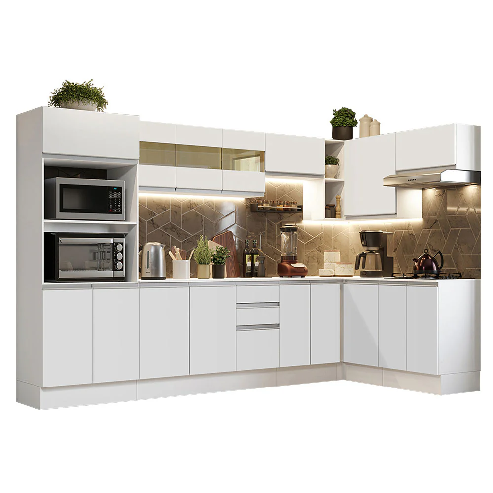 Armário de Cozinha Completa de Canto 100% MDF 448cm Branco Smart Madesa 01 - Image 2