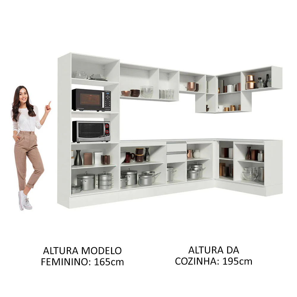 Armário de Cozinha Completa de Canto 100% MDF 448cm Branco Smart Madesa 01 - Image 5