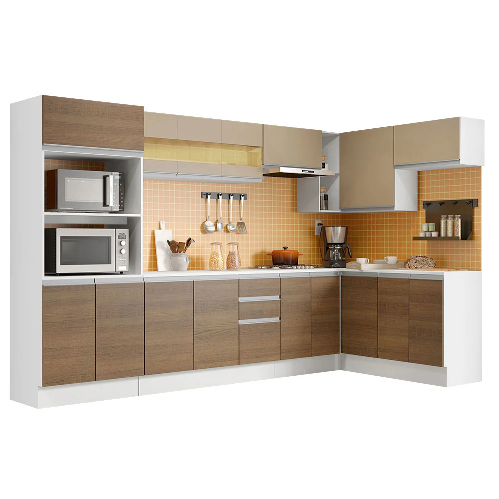 Armário de Cozinha Completa de Canto 100% MDF 448cm Branco/Rustic/Crema Smart Madesa 01 - Image 2