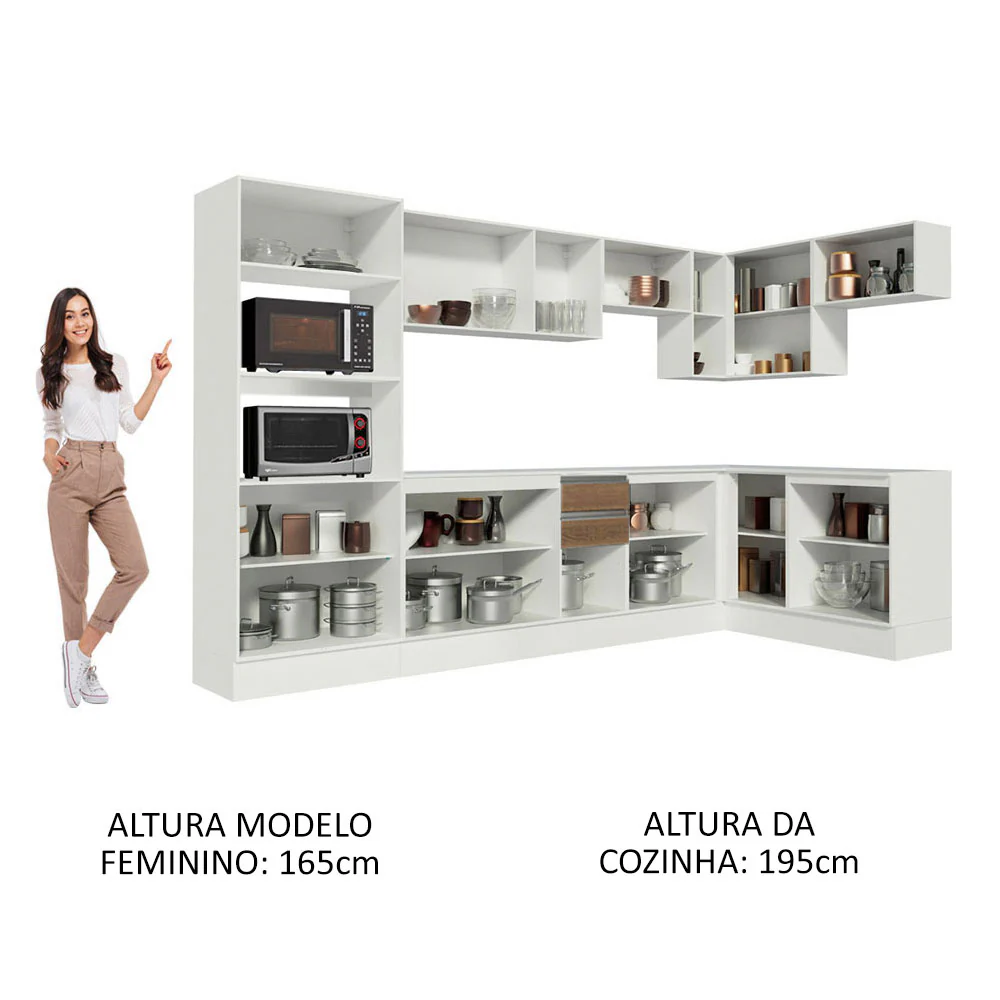 Armário de Cozinha Completa de Canto 100% MDF 448cm Branco/Rustic/Crema Smart Madesa 01 - Image 5
