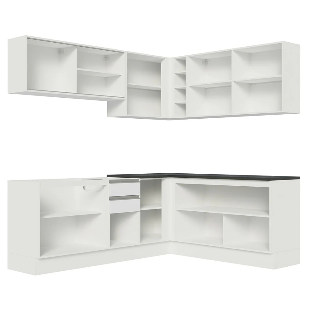 Armário de Cozinha Completa de Canto 100% MDF 389cm Frentes Branco Brilho Acordes Madesa 02 - Image 6