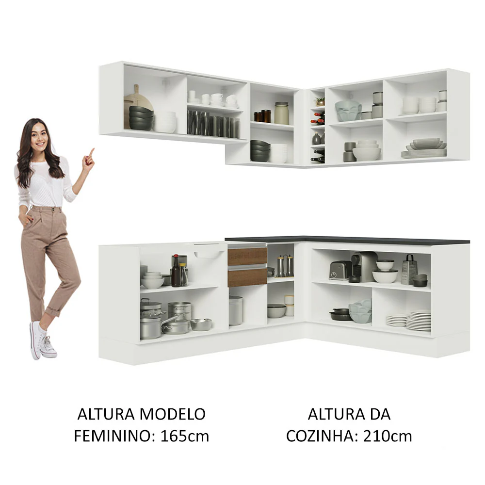 Armário de Cozinha Completa de Canto 100% MDF 389cm Branco/Rustic Acordes Madesa 02 - Image 5