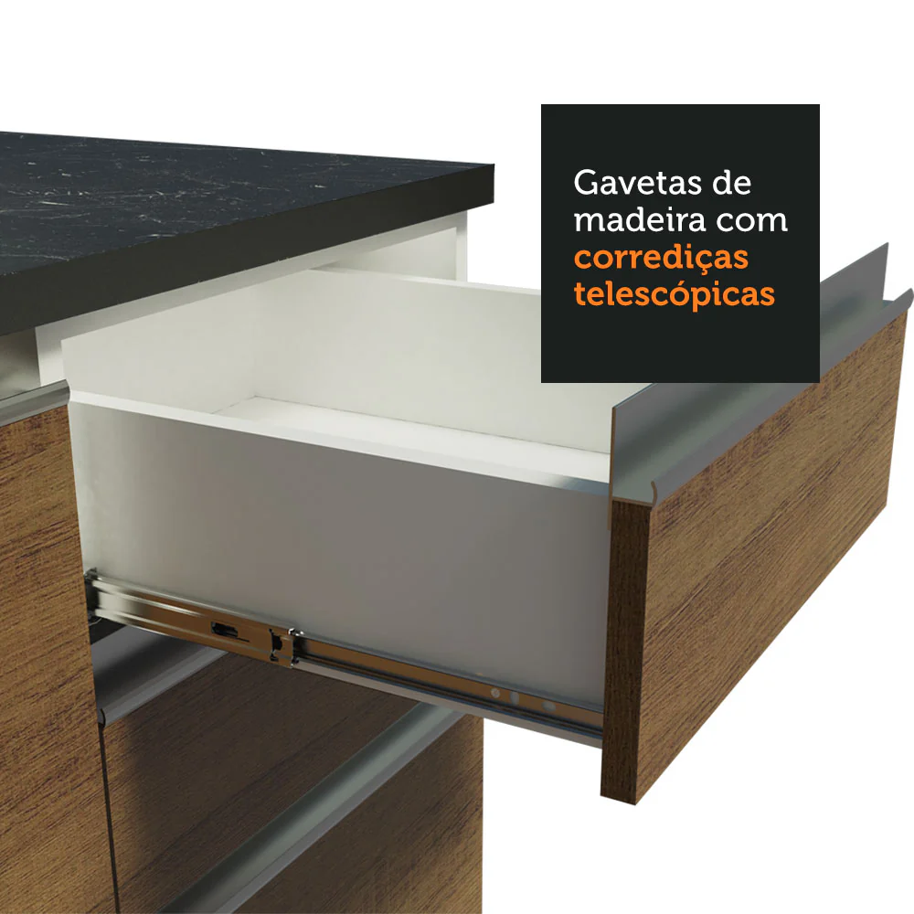 Armário de Cozinha Completa de Canto 100% MDF 389cm Branco/Rustic Acordes Madesa 02 - Image 6