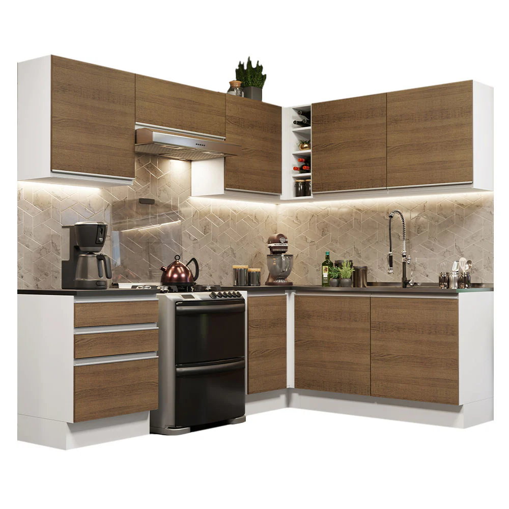 Armário de Cozinha Completa de Canto 100% MDF 409cm Branco/Rustic Acordes Madesa 01 - Image 2