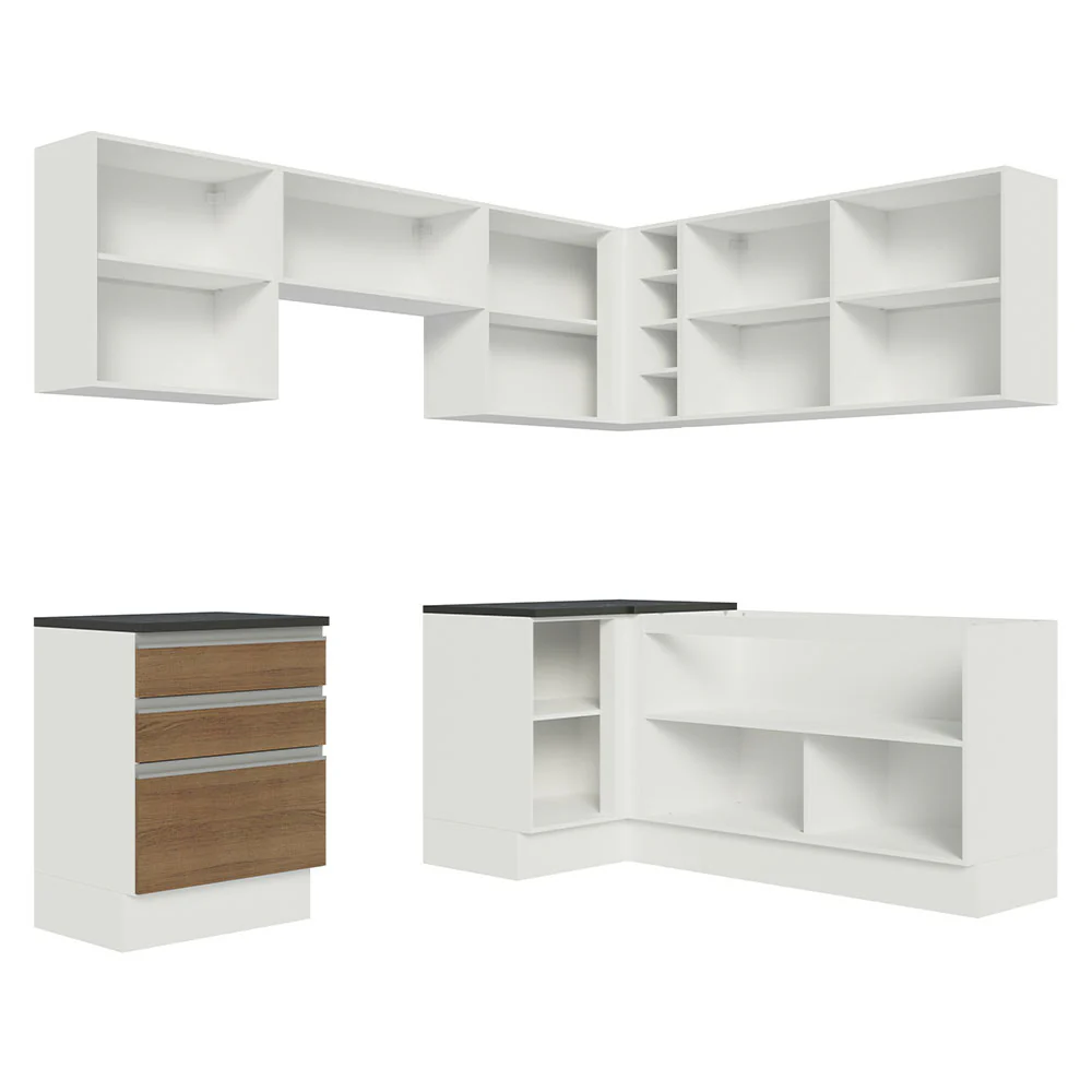 Armário de Cozinha Completa de Canto 100% MDF 409cm Branco/Rustic Acordes Madesa 01 - Image 6