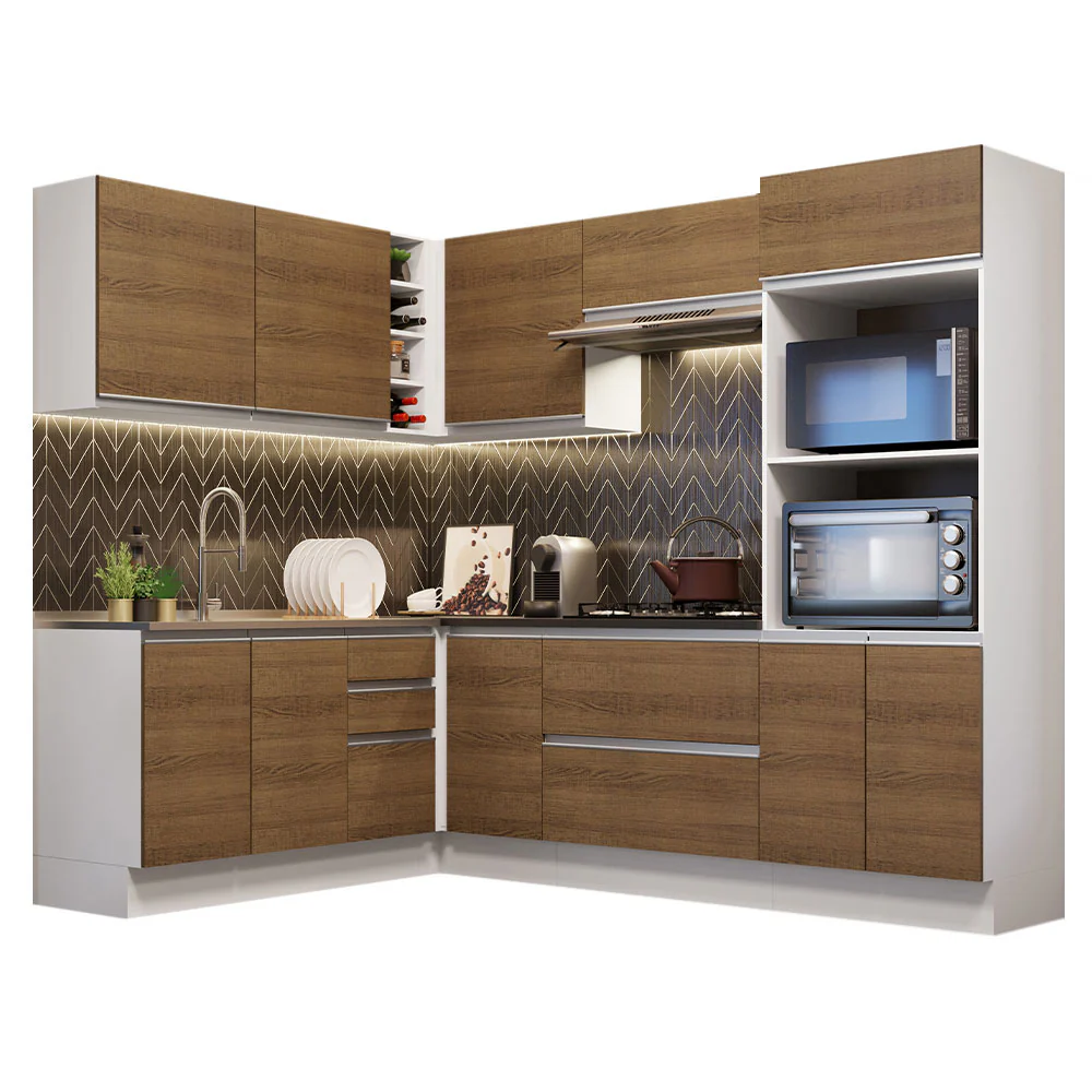 Armário de Cozinha Completa de Canto 100% MDF 419cm Branco/Rustic Acordes Madesa 03 - Image 2