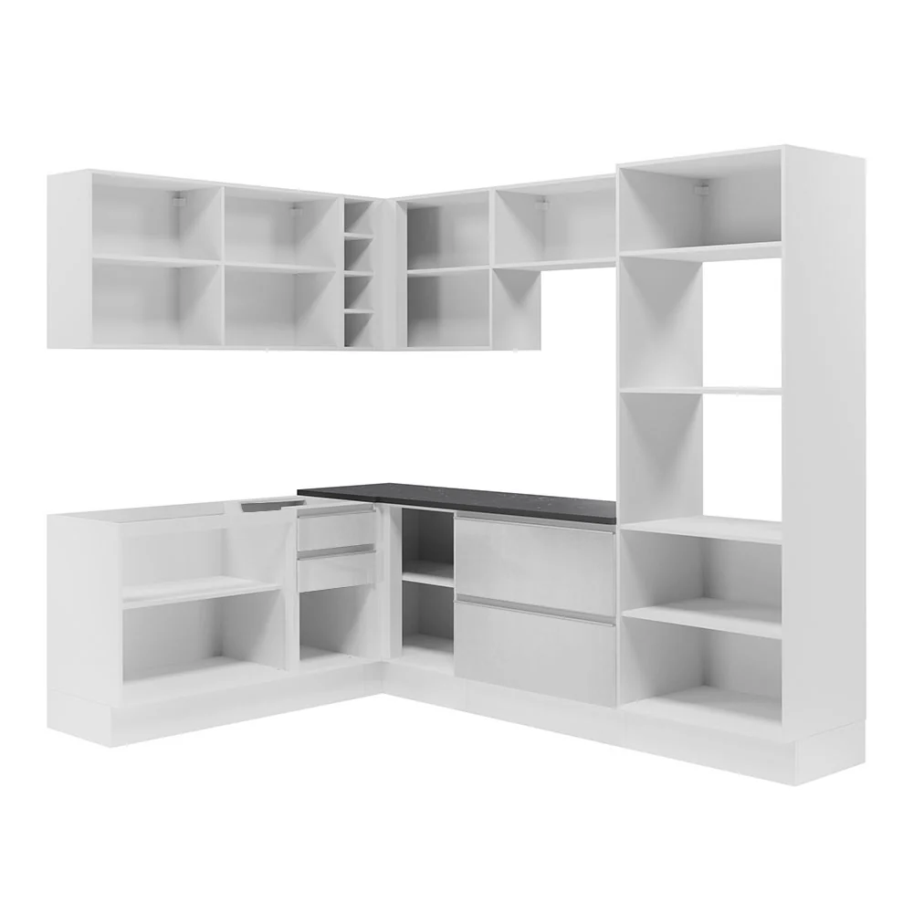 Armário de Cozinha Completa de Canto 100% MDF 419cm Frentes Branco Brilho Acordes Madesa 03 - Image 6