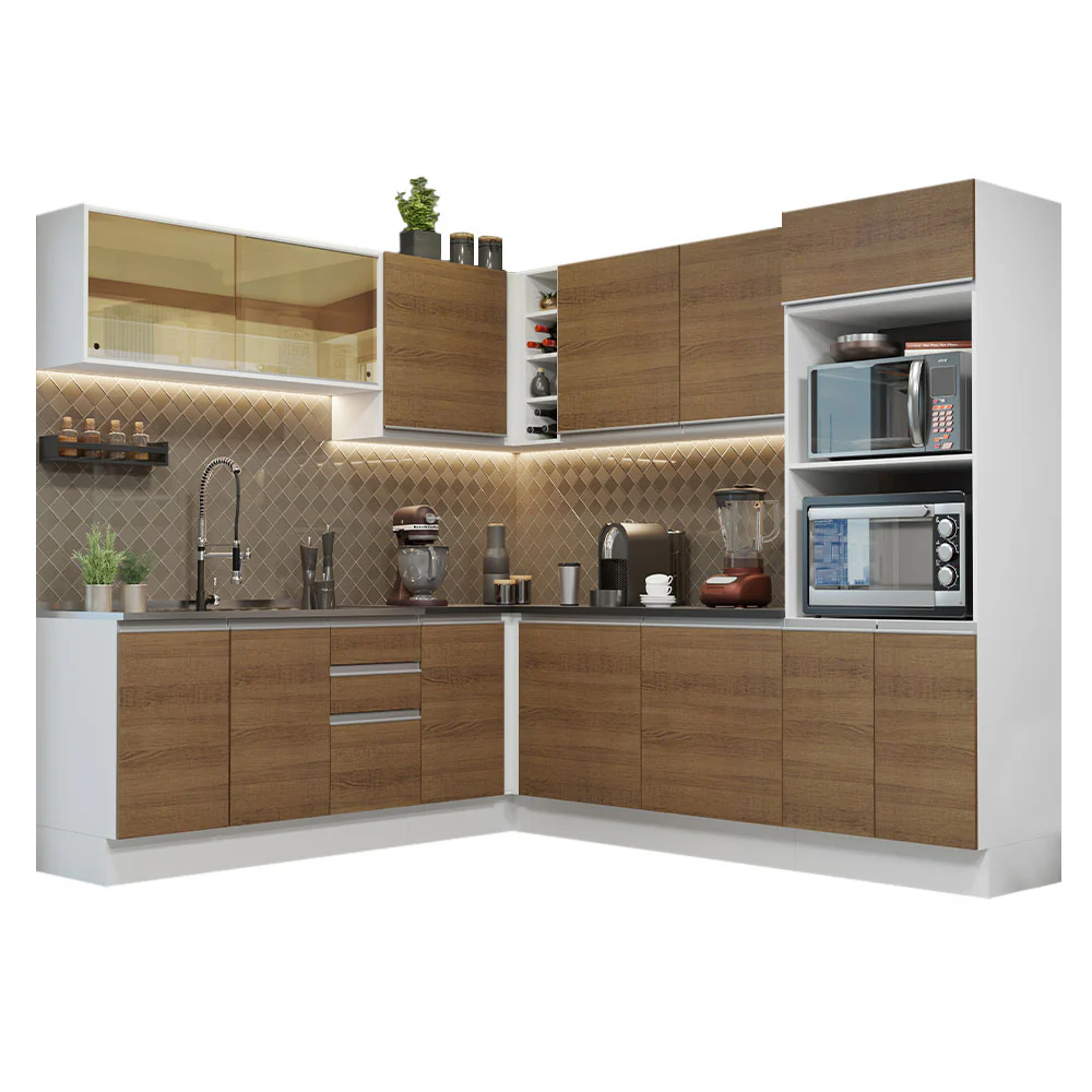 Armário de Cozinha Completa de Canto 100% MDF 459cm Branco/Rustic Acordes Madesa 01 - Image 2