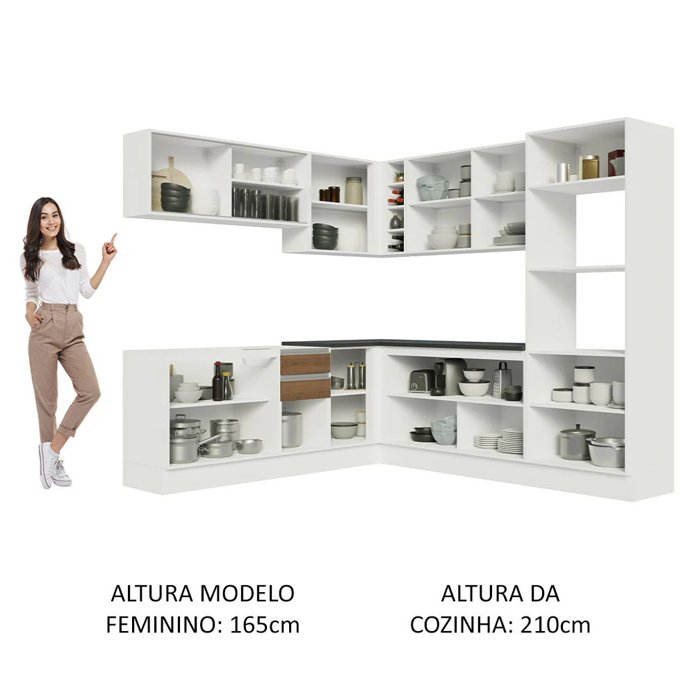 Armário de Cozinha Completa de Canto 100% MDF 459cm Branco/Rustic Acordes Madesa 01 - Image 5