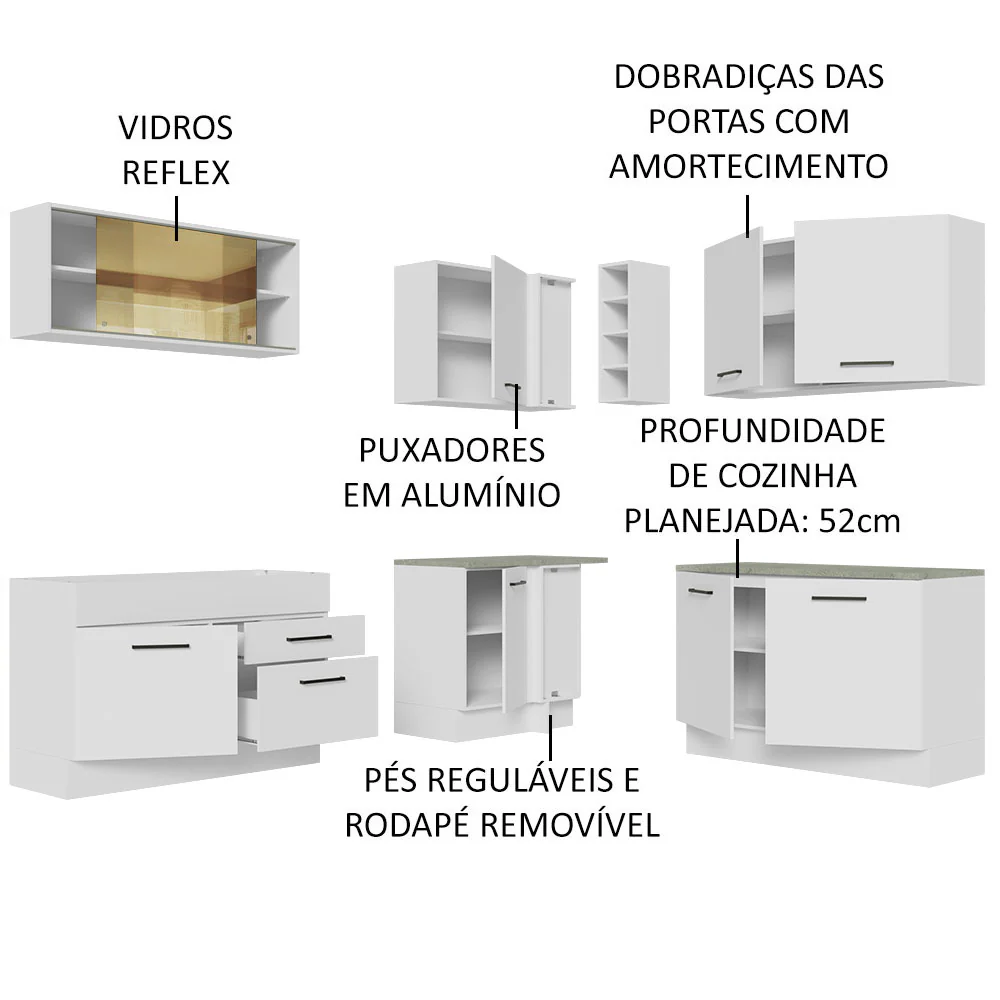Armário de Cozinha Completa de Canto 389cm Branco Agata Madesa 01 - Image 4