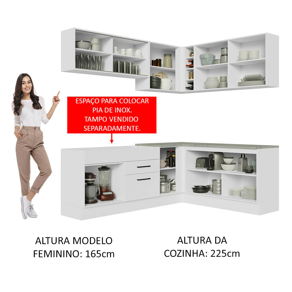 Armário de Cozinha Completa de Canto 389cm Branco Agata Madesa 01 - Image 5