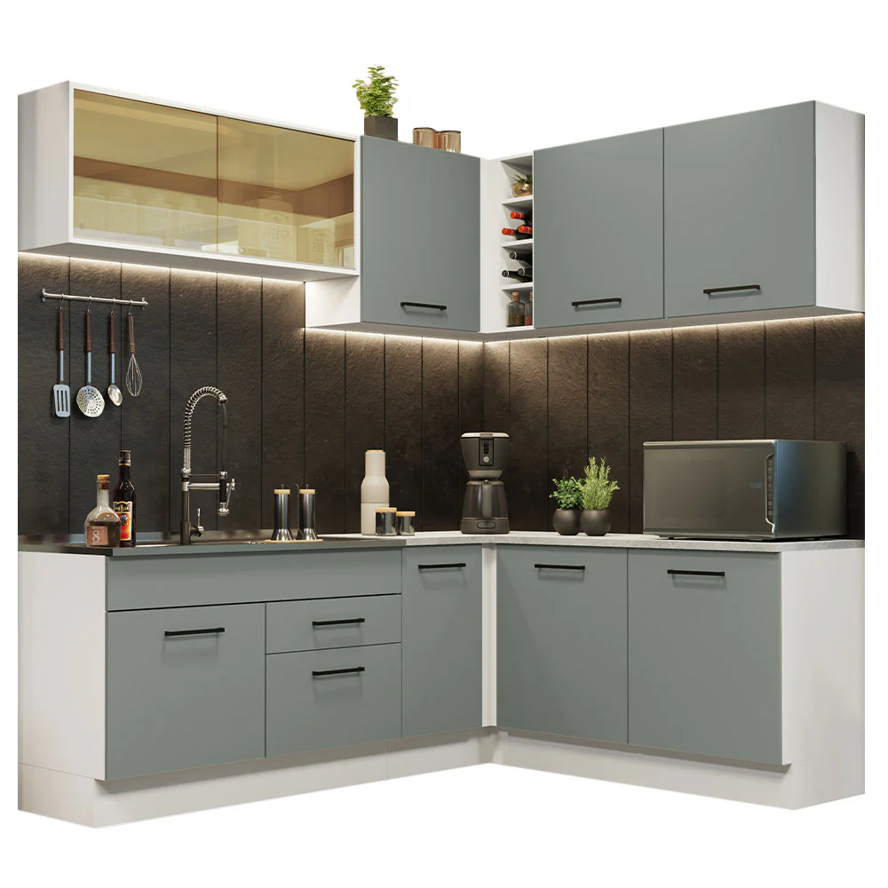 Armário de Cozinha Completa de Canto 389cm Branco Cinza Agata Madesa 01 - Image 2