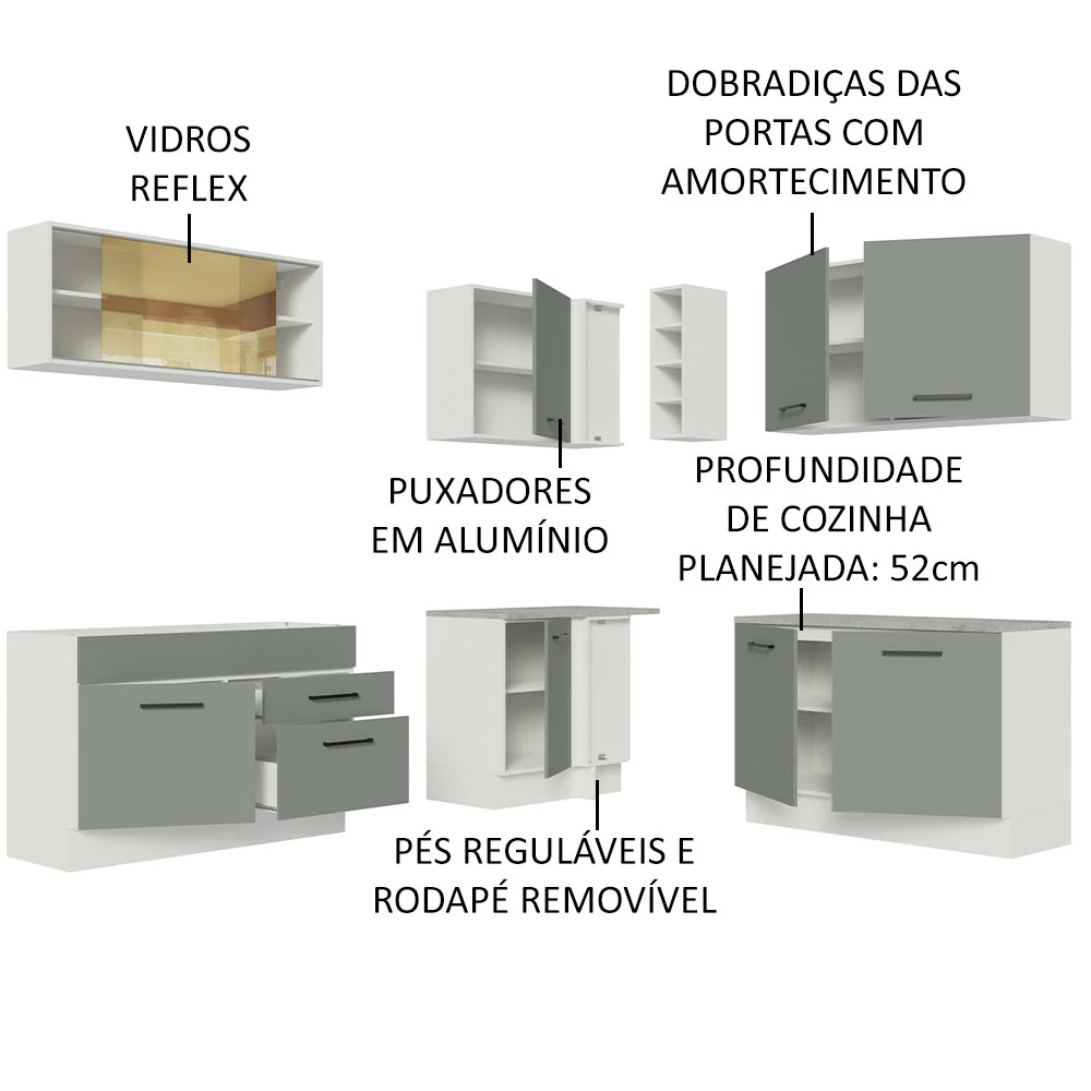 Armário de Cozinha Completa de Canto 389cm Branco Cinza Agata Madesa 01 - Image 4