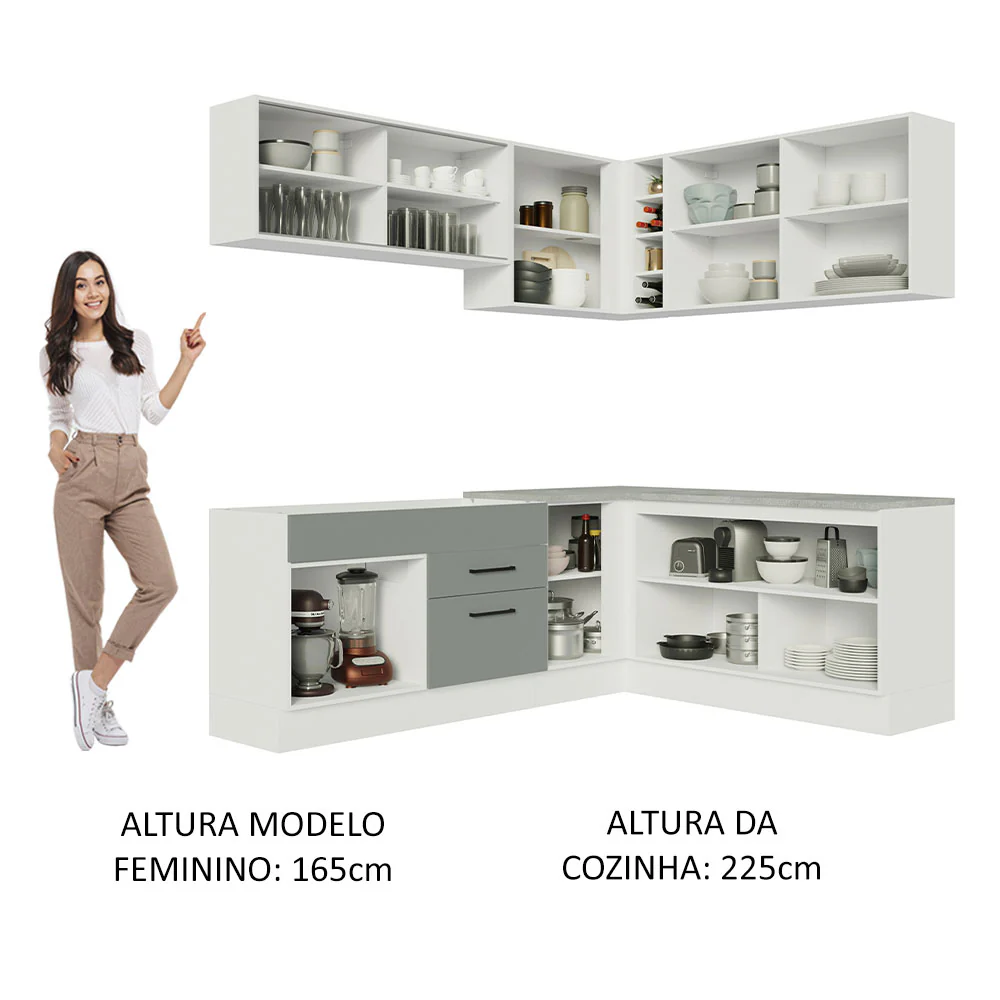 Armário de Cozinha Completa de Canto 389cm Branco Cinza Agata Madesa 01 - Image 5