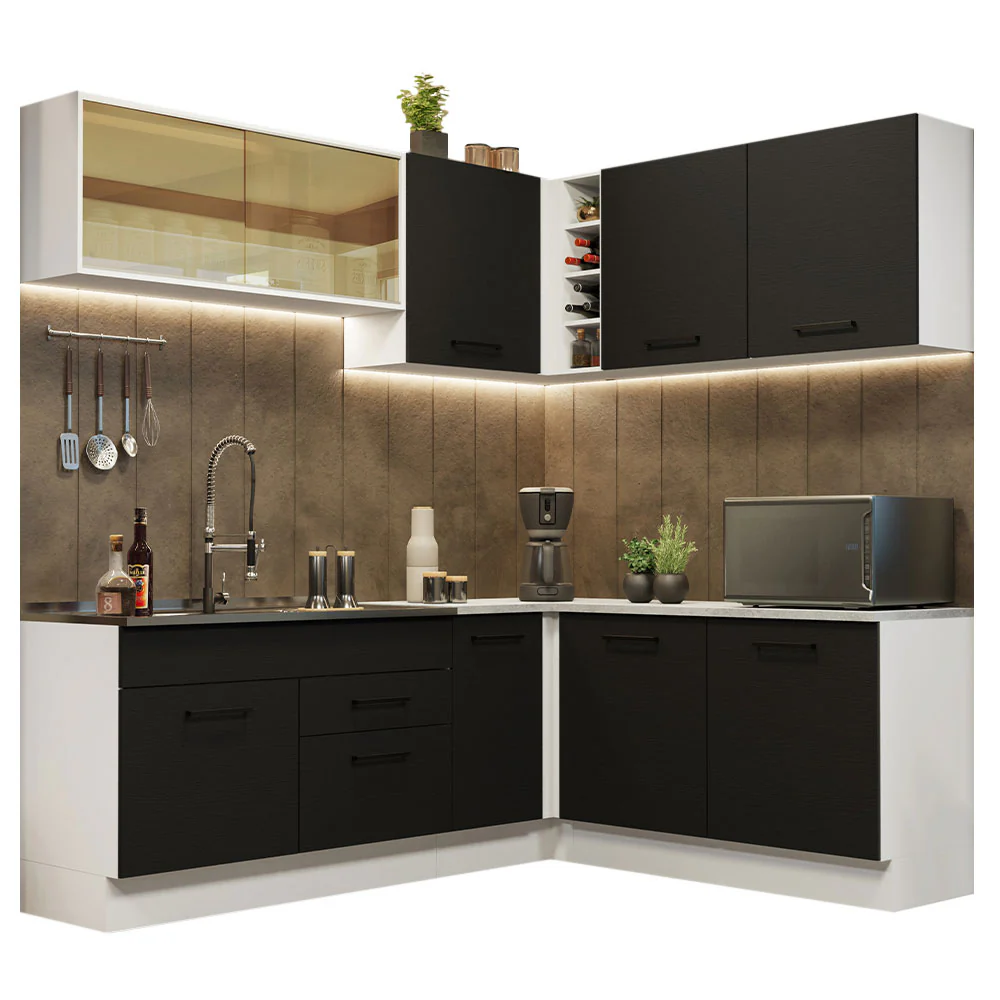 Armário de Cozinha Completa de Canto 389cm Branco Preto Agata Madesa 01 - Image 2